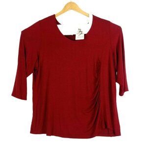 NWT Three Seasons Maternity 2X Red Wine 3/4 Sleeve Side Ruched Shirt Scoop Neck